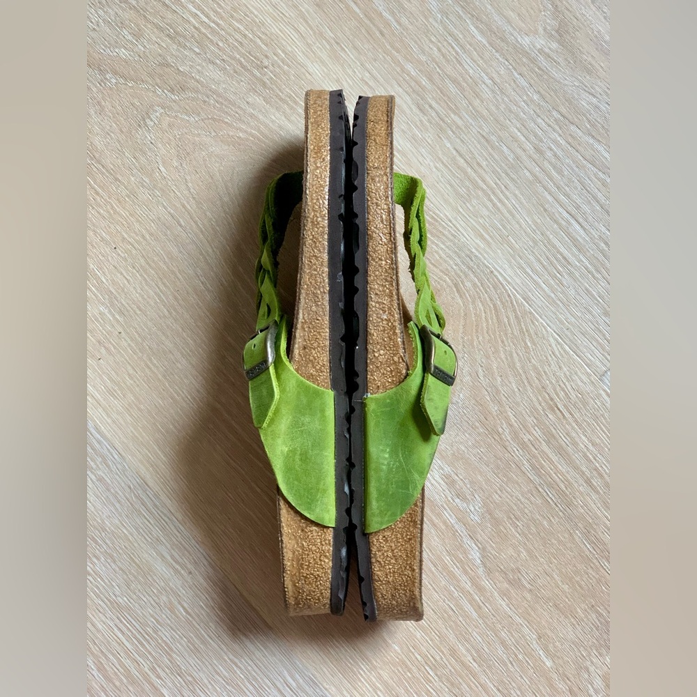 Birkenstock Braided Lime Green Leather Thong Sandals - Picture 4 of 13